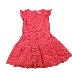 Mayoral Spain Cut Out Lace Coral Flutter Sleeve Toddler Girl Swing Dress 5T